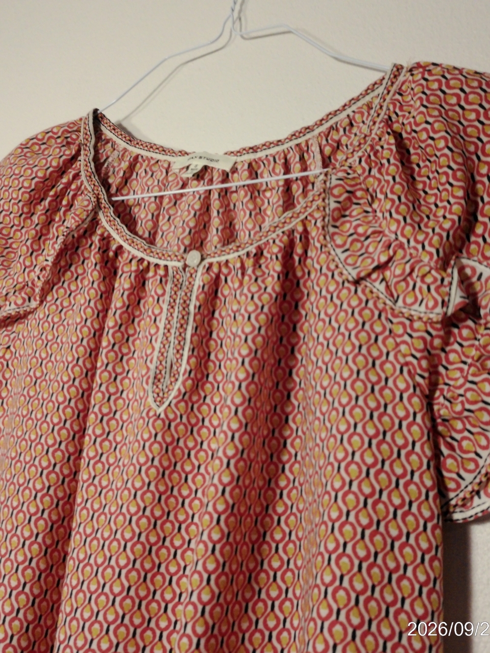 Max Studio Pink Multi-Print Peasant Blouse